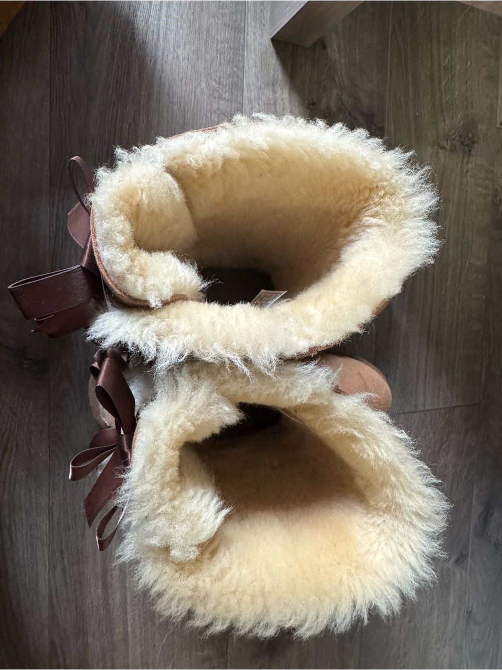 UGG Chestnut Suede Shearling Boots with Bow Detail - Picture 4 of 6
